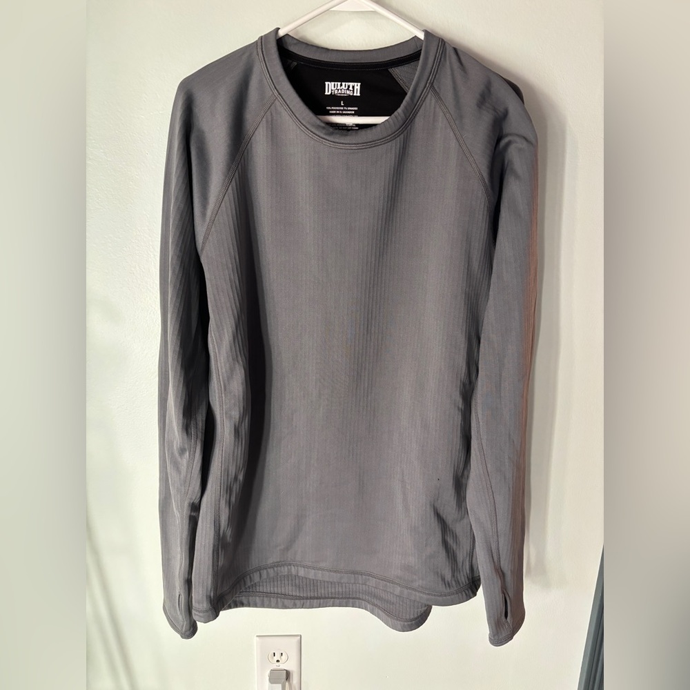 Duluth Trading Co Thermal Long Sleeve Crew Base Shirt Polartec Gray Size L
